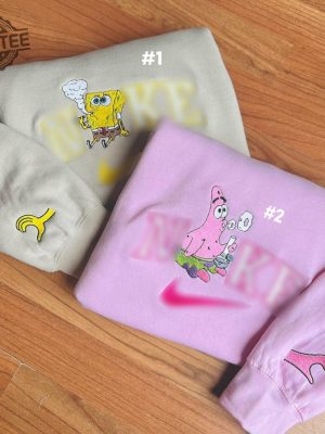 Handmade Spongebob And Patrick Couple Embroidered Sweatshirt Valentines Day Couple Sweatshirt Hoodie revetee 2