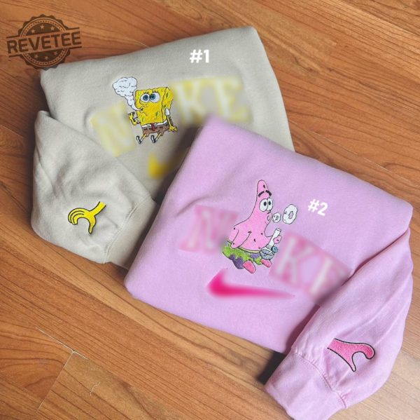 Handmade Spongebob And Patrick Couple Embroidered Sweatshirt Valentines Day Couple Sweatshirt Hoodie revetee 2