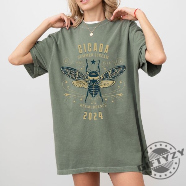 Cicada Brood 2024 Shirt Year Of The Cicada Sweatshirt Summer Swarm Tshirt Insect Lover Gift Dark Cottagecore Live Fast Die Loud Hoodie Cicada Scream Shirt giftyzy 5