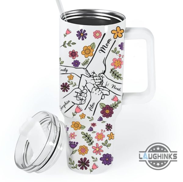 mothers day stanley cup dupe 40 oz kids holding moms hand tumblers custom kids names floral tumbler 40oz mother day gift for mama mum new mom laughinks 3