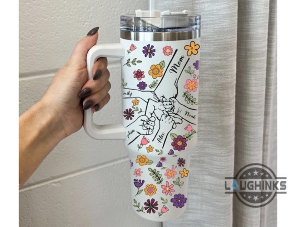 mothers day stanley cup dupe 40 oz kids holding moms hand tumblers custom kids names floral tumbler 40oz mother day gift for mama mum new mom laughinks 4