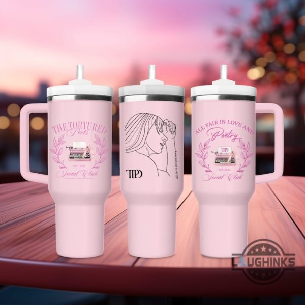 taylor swift tumbler with handle 40oz swiftie stanley cups dupe the tortured poets department tumblers birthday gift all fair in love and poetry ttpd cup laughinks 1
