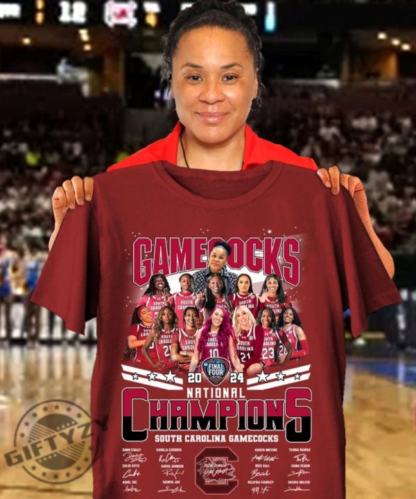 Gamecocks Womens Basketball 2024 Final Four National Champions South Carolina Gamecocks Signatures Shirt Dawn Staley Merch For Fans giftyzy 1