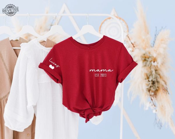 Custom Mama Shirt With Kids Name On Sleeve Personalized Mama Tshirt Pregnancy Reveal Shirt Mom To Be Gift For Mom Est Unique revetee 1