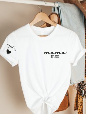 Custom Mama Shirt With Kids Name On Sleeve Personalized Mama Tshirt Pregnancy Reveal Shirt Mom To Be Gift For Mom Est Unique revetee 2