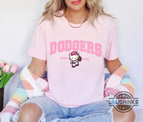 hello kitty dodgers t shirt sweatshirt hoodie mens womens kids los angeles dodgers baseball team since 1958 tshirt laughinks 2
