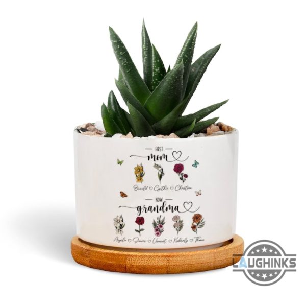 custom grandmas garden plant pot personalized mothers day planter gift for mom mum mama mimi nana first mom birth flower small plant pots with tray laughinks 1