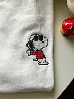 Embroidered Peanuts Snoopy Joe Cool Cross Stitch Tee Shirt Snoopy Siblings Unique revetee 3