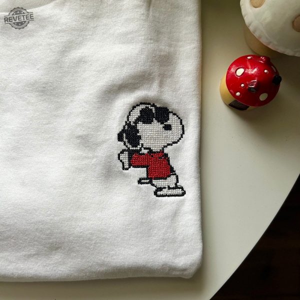 Embroidered Peanuts Snoopy Joe Cool Cross Stitch Tee Shirt Snoopy Siblings Unique revetee 3