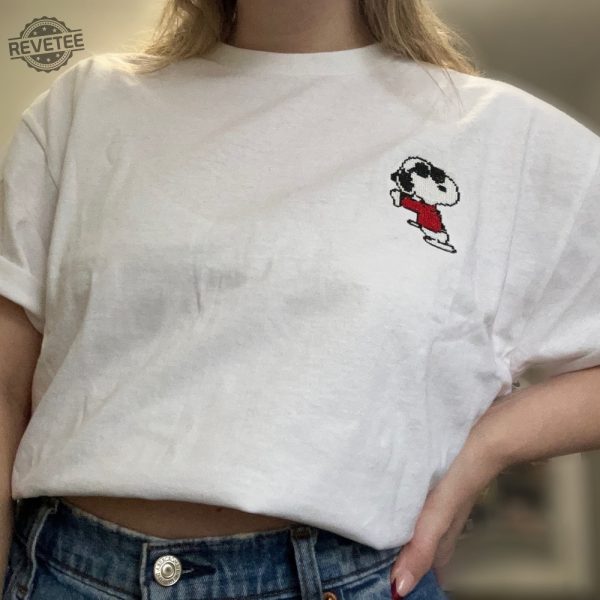 Embroidered Peanuts Snoopy Joe Cool Cross Stitch Tee Shirt Snoopy Siblings Unique revetee 4