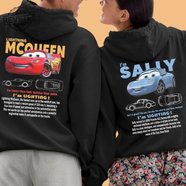 Vintage Cars Matching Shirt Lightning Mcqueen And Sally Couple T Shirt Limited Mcqueen Hoodie Car Movie Sweatshirt revetee 1