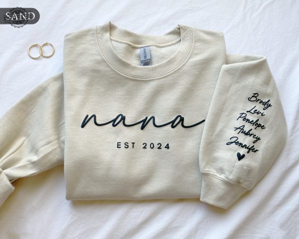 Personalized Mama Est Sweatshirt With Kid Names On Sleeve Mothers Day Gift Birthday Gift For Mom Minimalist Mom Sweater Unique revetee 1