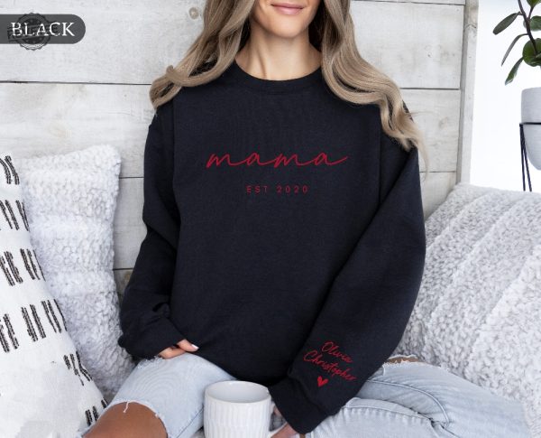 Personalized Mama Est Sweatshirt With Kid Names On Sleeve Mothers Day Gift Birthday Gift For Mom Minimalist Mom Sweater Unique revetee 2