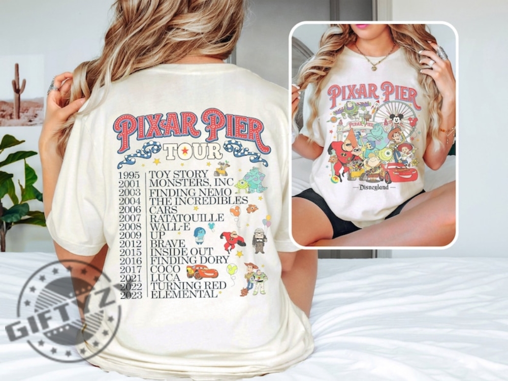 Vintage Meet Me At Pixar Pier 2 Side Shirt Retro Disney Pixar Pier Sweatshirt Disneyland Pixar Fest 2024 Tshirt Pixar Family Trip Hoodie Disney Shirt
