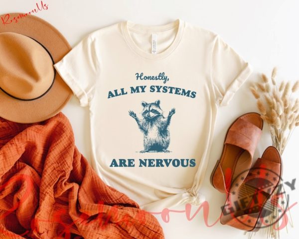 Honestly All My Systems Are Nervous Shirt Funny Raccoon Sweatshirt Funny Hoodie Sarcastic Raccoon Tshirt Mental Health Gift giftyzy 1