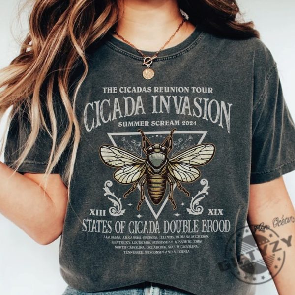 The Cicadas Reunion Tour Shirt Cicadas Invasion Summer Scream 2024 Shirt States Of Cicada Double Brood Xiii Xix Gift For Nature Lovers giftyzy 1