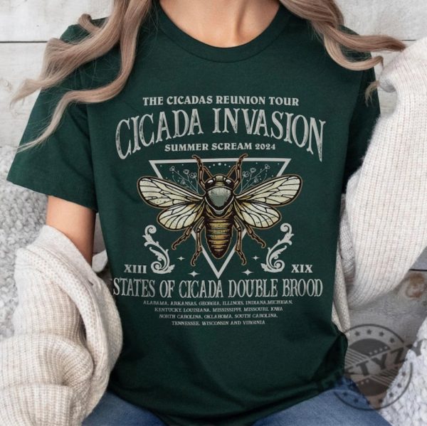 The Cicadas Reunion Tour Shirt Cicadas Invasion Summer Scream 2024 Shirt States Of Cicada Double Brood Xiii Xix Gift For Nature Lovers giftyzy 2