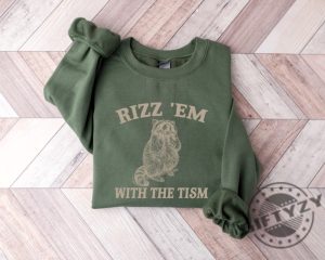 Rizz Em With The Tism Retro Shirt Vintage Funny Raccoon Graphic Tshirt Autism Awareness Sweatshirt Raccoon Meme Hoodie Cute Raccoon Shirt giftyzy 3