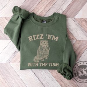 Rizz Em With The Tism Retro Shirt Vintage Funny Raccoon Graphic Tshirt Autism Awareness Sweatshirt Raccoon Meme Hoodie Cute Raccoon Shirt giftyzy 3
