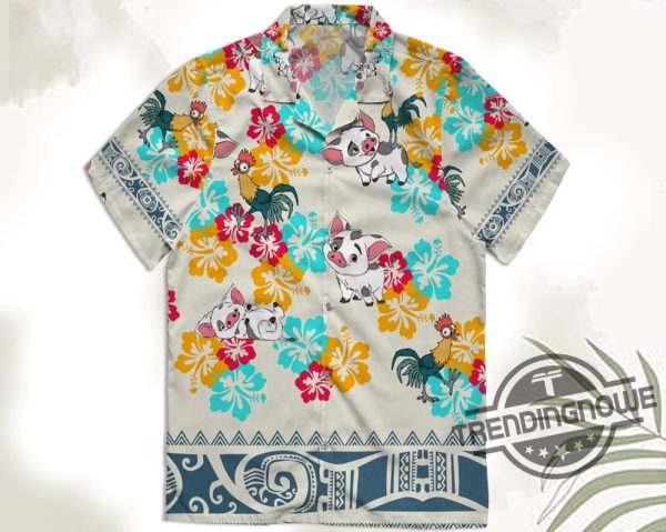 Maui Pua And Heihei Floral Moana Hawaiian Shirt Disneyland Family Summer Trip Hawaii Shirts Disney Birthday Gift Walt Disney World trendingnowe 1