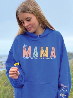 Chic Custom Mama Custom Mom Hoodie Custom Mom Sweater Custom Mothers Day Cute Mama Hoodie Mama Wears Her Heart Unique revetee 3