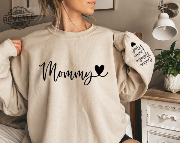 Custom Mommy Sweatshirt Kid Name On Sleeve Custom Mommy Sweatshirt New Mom Sweatshirt Personalized Mom Hoodie Unique revetee 1