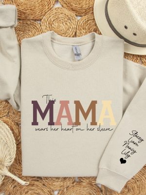 Custom This Mama Wears Her Heart On Her Sleeve Sweatshirt And Hoodie Personalized Mom Sweatshirt With Kids Names Unique revetee 2