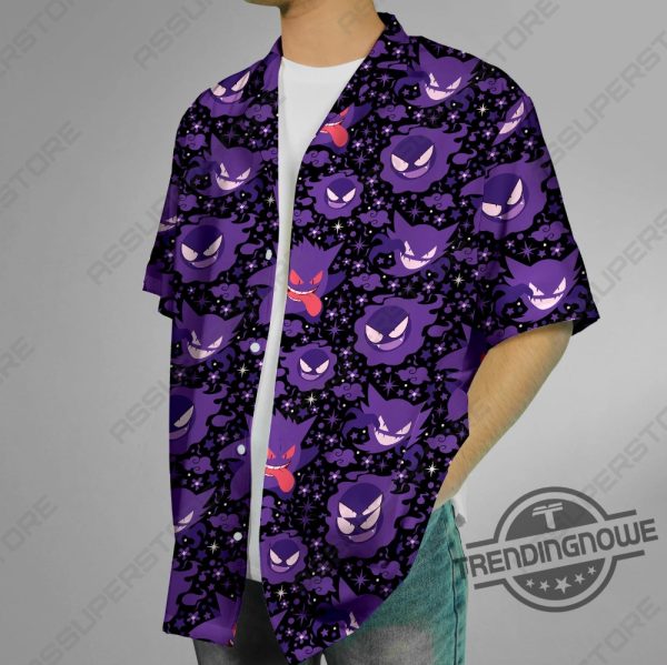Gengar Hawaiian Shirt Gengar Hawaiian Button Up Shirt Gengar Ghost Shirt Gift trendingnowe 3