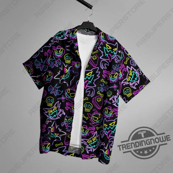 Adorable Gengar Hawaiian Shirt Adorable Gengar Hawaiian Button Up Shirt Apparel For Fans Of The Mischievous Ghost Shirt Gift trendingnowe 1