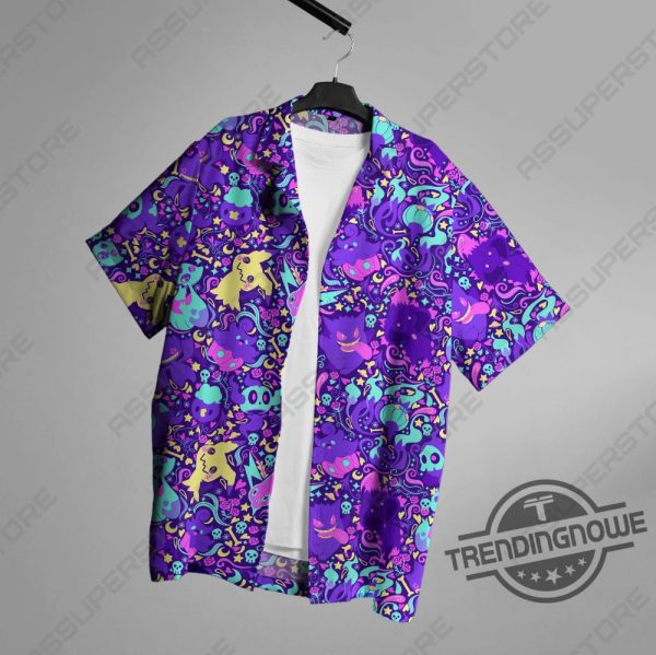 Gengar Mimikyu Ghost Hawaiian Shirt Gengar Mimikyu Ghost Hawaiian Button Up Shirt Gengar Mimikyu Ghost Shirt Gift trendingnowe 1
