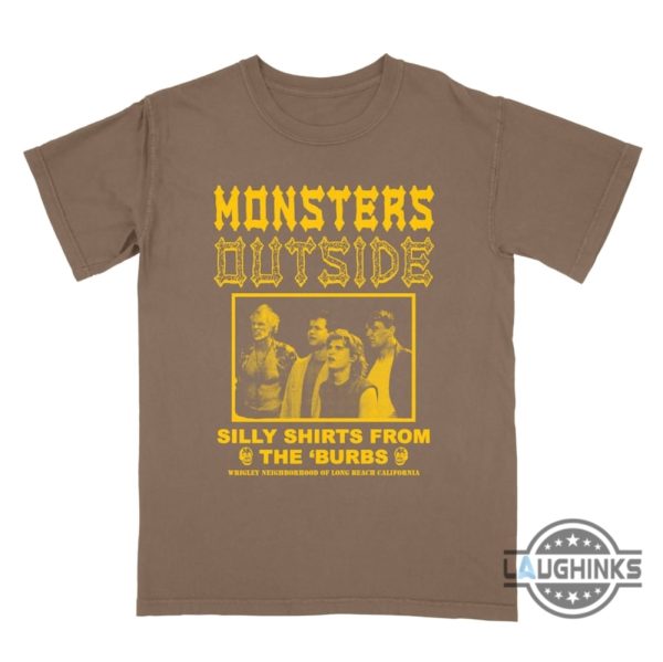 monsters outside silly shirts from the burbs movie trendy funny halloween horror vintage retro classic 80s cult graphic tee laughinks 1