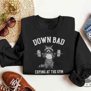 Down Bad Crying At The Gym Racoon Meme Funny Workout Shirt giftyzy 5
