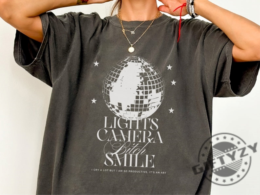 Lights Camera Bitch Smile Disco Ball Graphic Shirt Tortured Poets Department Ttpd Taylor Fan Gift