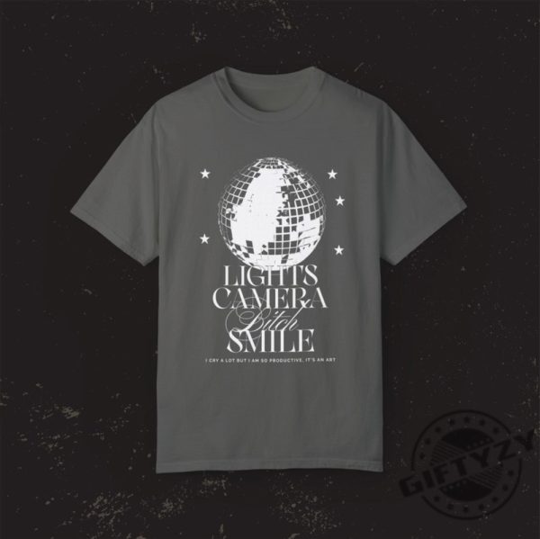 Lights Camera Bitch Smile Disco Ball Graphic Shirt Tortured Poets Department Ttpd Taylor Fan Gift giftyzy 2