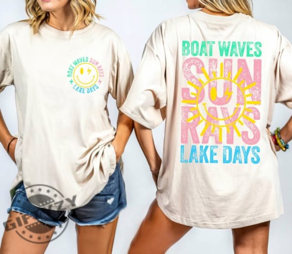 Boat Waves Sun Rays Lake Days Retro Summer Shirt giftyzy 1