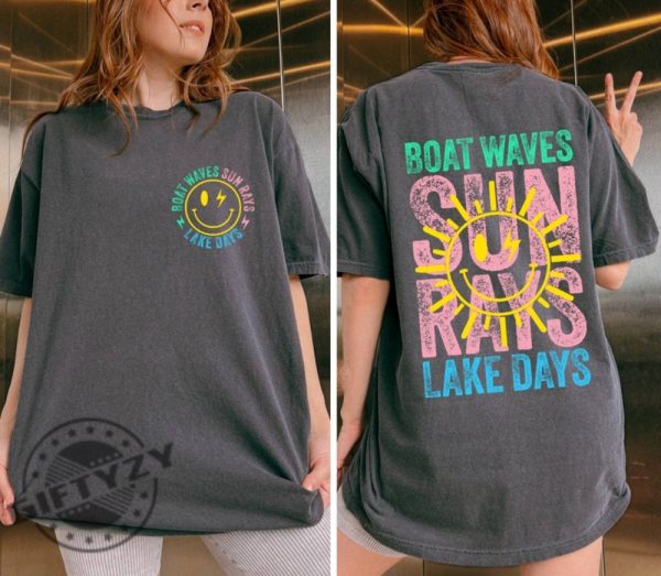 Boat Waves Sun Rays Lake Days Retro Summer Shirt giftyzy 2