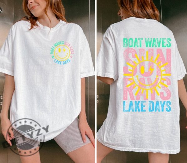 Boat Waves Sun Rays Lake Days Retro Summer Shirt giftyzy 7