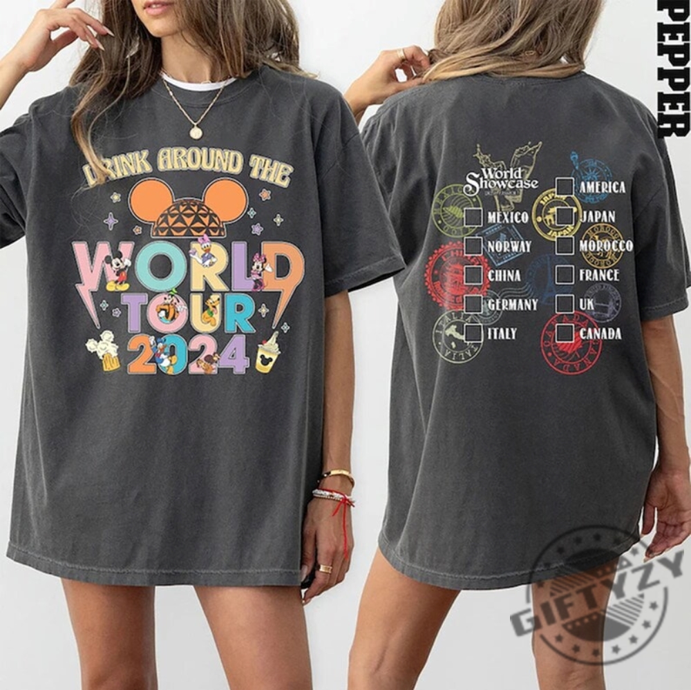 Epcot World Tour 2024 Drink Around The World Tour Mickey And Friends Shirt