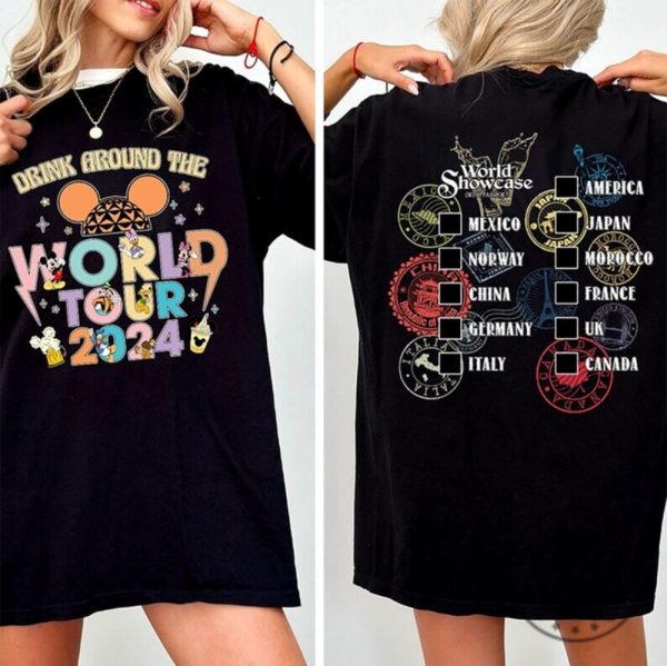 Epcot World Tour 2024 Drink Around The World Tour Mickey And Friends Shirt giftyzy 2