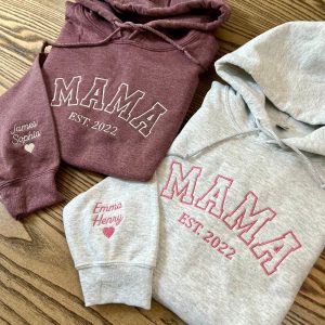 Custom Embroidered Mama Hoodie Personalized Mama Hoodie With Names On Sleeve Mama Est Year Shirt Mothers Day Gift Unique revetee 2
