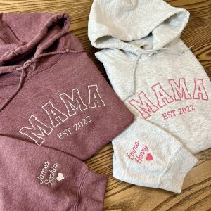 Custom Embroidered Mama Hoodie Personalized Mama Hoodie With Names On Sleeve Mama Est Year Shirt Mothers Day Gift Unique revetee 4