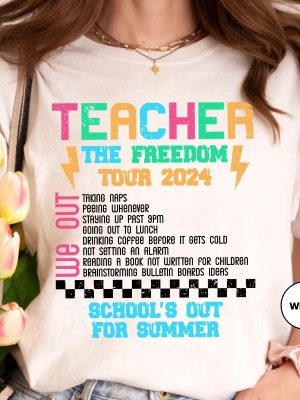 Teacher The Freedom Tour 2024 Shirt Teacher Summer Tour Shirt End Of Year Tee Teacher Gift Kindergarten Teacher Gifts Unique revetee 4