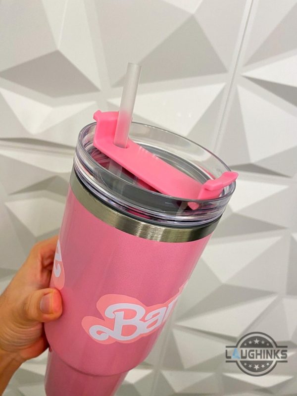 40oz barbie pink stainless steel tumbler with straw and handle cheap barbie pink stanley tumbler dupe laughinks 4