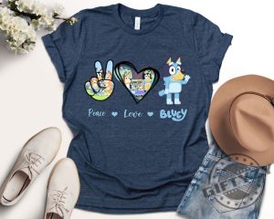 Peace Love Bluey Shirt Peace Love Bluey Family Bluey Cartoon Bluey Birthday Party Bluey Heeler Gift giftyzy 2