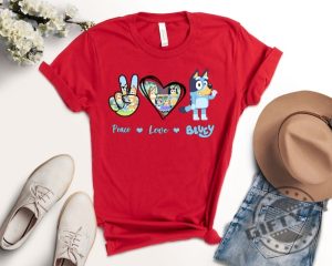 Peace Love Bluey Shirt Peace Love Bluey Family Bluey Cartoon Bluey Birthday Party Bluey Heeler Gift giftyzy 4