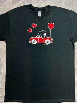 Snoopy Red Car With Hearts Inspiration T Shirt Embroidery T Shirt Unique revetee 3