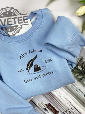 Alls Fair In Love And Poetry Ttpd Est 2024 Embroidered Sweatshirt The Tortured Poets Department Embroidered Crewneck Unique revetee 2