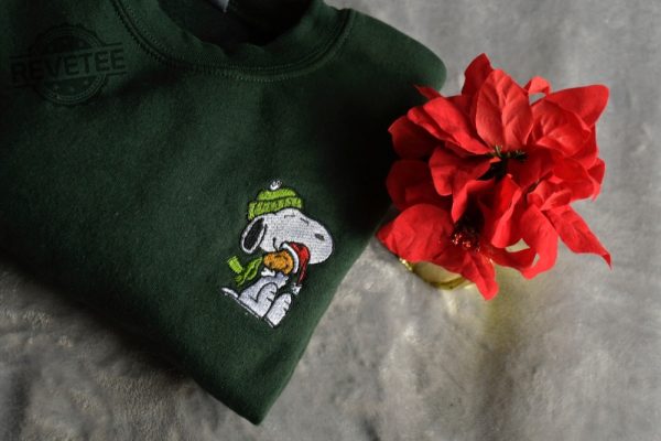 Christmas Snoopy Embroidered Crewneck Hoodie Unique revetee 1