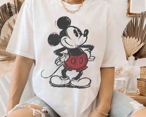 Cute Disney Mickey Mouse Pose Classic Sketch Shirt Magic Kingdom Holiday Unisex T Shirt Family Birthday Gift Adult Kid Toddler Tee Unique revetee 2