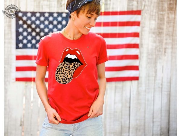Red Lips Leopard Print Tongue T Shirt Fashion Lover Shirt Vintage Red Lips Shirt Stones Inspired Retro Shirt Cheetah Animal Print Shirt revetee 1